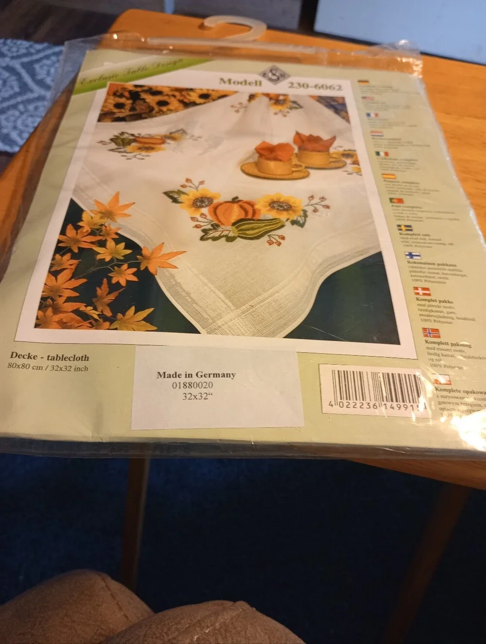 Embroidered Harvest Tablecloth in Cream and Orange - Made in Germany 32
